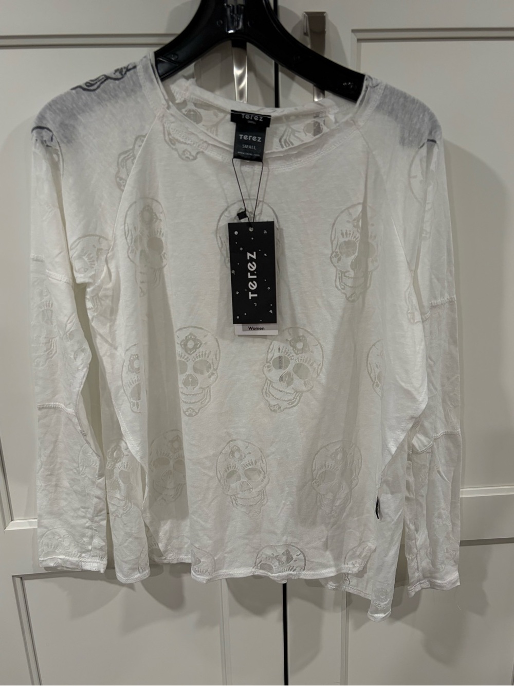Terez White Sugar Skull-Print Long Sleeve Tee